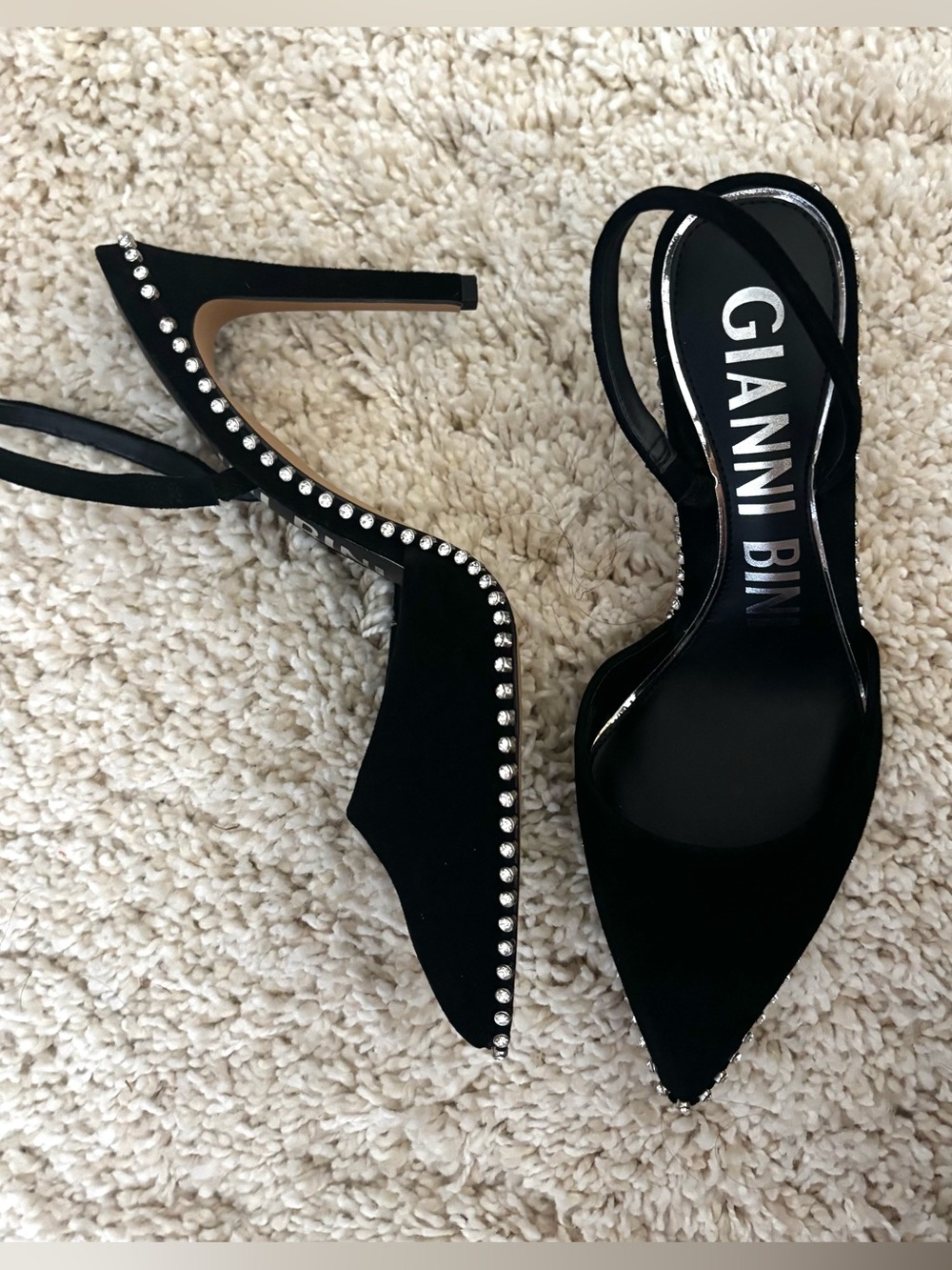 Gianni Bini Black Crystal-Trim Slingback Pumps - Picture 2 of 6